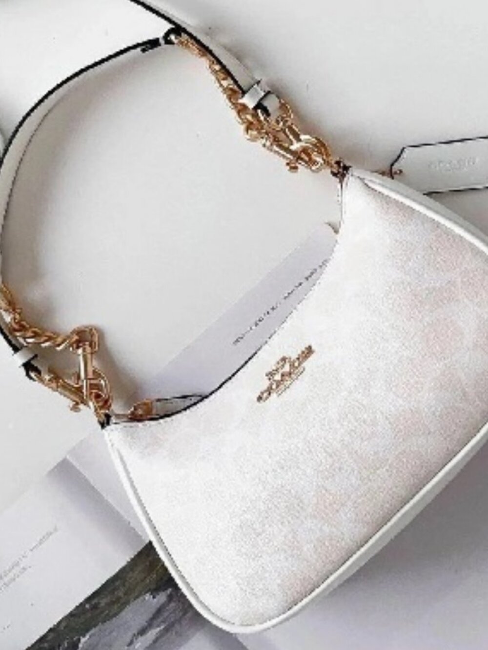 Coach Teri 2Way Shoulder Bag CA548 Signature Canvas White Smooth Leather Outlet!